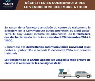 Fermeture exceptionnelle des déchetteries communautaires le vendredi 20 décembre à 11h00