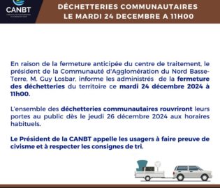 Fermeture exceptionnelle des déchetteries communautaires le mardi 24 décembre à 11h00